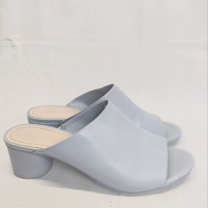 ZARA Woman Open Toe Mules W/ Chunky Round Heels in Soft Blue Sz 41 Vegan Leather